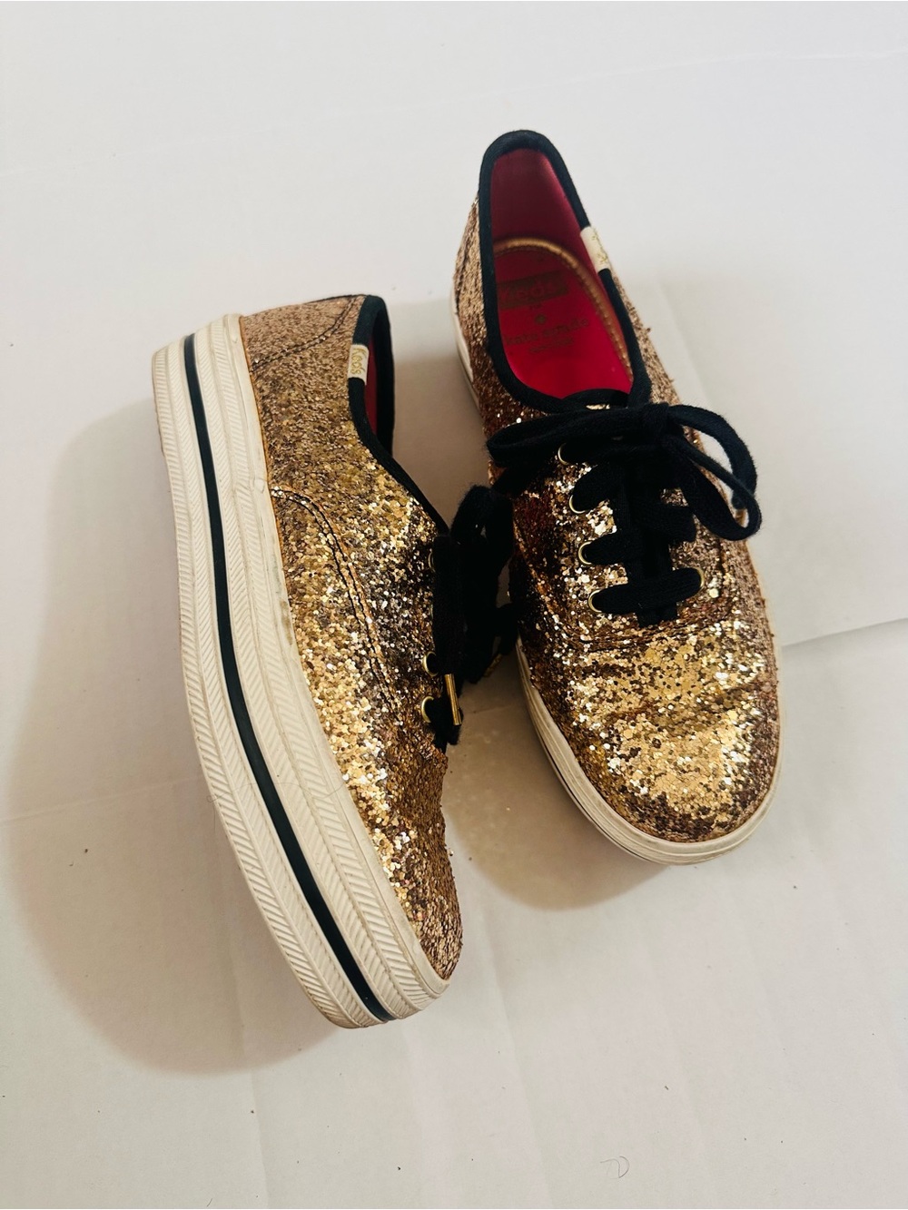 Keds X Kate Spade Gold Glitter Platform Lace Up Sneaker size 6